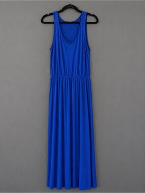Sleeveless Royal Blue Maxi Dress with Gathered Waist